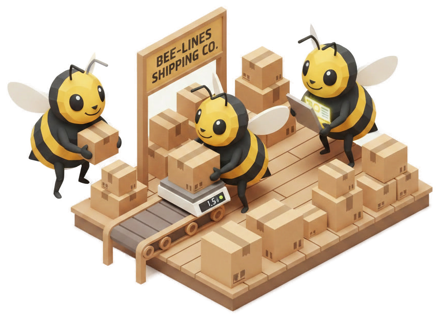 Bees weighing and shipping parcels